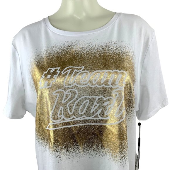 Karl Lagerfeld #TeamKarl T Shirt Gold Metallic Logo Women’s Choose Size New - Picture 3 of 10